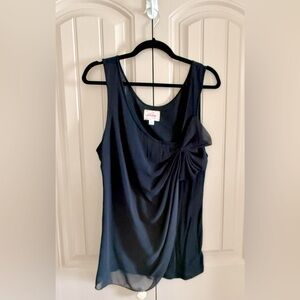 Anthropologie Deletta Swept Away Black Sleeveless Top with Chiffon Bow Overlay